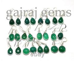 Beautiful 25 Pairs Natural Green Onyx Gemstone Silver Plated Earring Jewelry