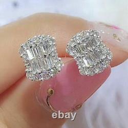 Beautiful 2.00Ct Baguette Cut VVS1/D Diamond Stud Earrings 14k White Gold Finish