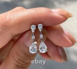 Beautiful 2.00 Ct Pear Cut Diamond Drop & Dangle Earrings 14k White Gold Finish