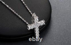 Beautiful 2.50 Ct Princess Cut Diamond Cross Shape Pendant 14k White Gold Finish