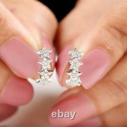 Beautiful 2 Ct Round Cut Diamond Star Shape Hoop Earrings 14K White Gold Finish