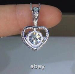 Beautiful 2 Ct Round Cut Lab Created Diamond Heart Pendant 14K White Gold Finish