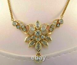 Beautiful 4.00 Ct Marquise Cut Diamond Cluster Necklace 14k Yellow Gold Finish