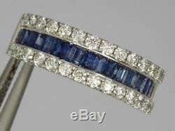Beautiful 9ct White Gold Blue 0.50ct Sapphire & 0.75ct Diamond Deco Style Ring