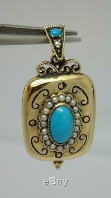 Beautiful Antique Victorian Style 9ct Gold & Turquoise & Pearl Picture locket