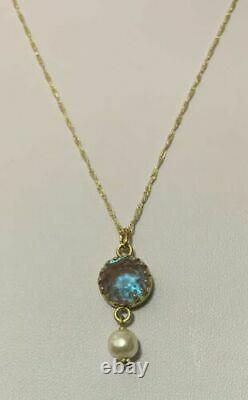 Beautiful Antique Vintage Faceted Saphiret Pendant On 18 Chain 10mm With Pearl
