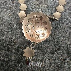 Beautiful Antique Vtg Victorian silver Bohemian Garnet Necklace