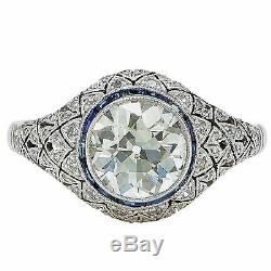 Beautiful Art Deco Style Platinum Old European Diamond Engagement Ring