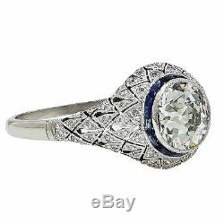 Beautiful Art Deco Style Platinum Old European Diamond Engagement Ring