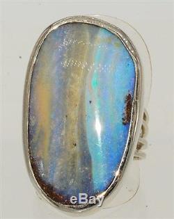 Beautiful Australia Boulder Opal sterling silver ring s7.5