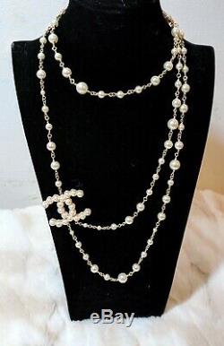 Beautiful Authentic CHANEL Classic Large CC Long Pearl Necklace Double Strand