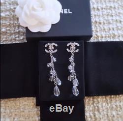 Beautiful Authentic CHANEL Classic Silver Crystal CC Earrings