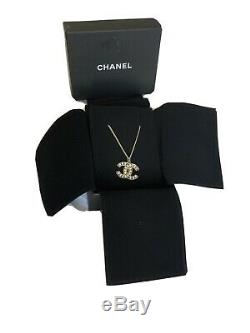 Beautiful CHANEL Authentic Classic CC SilverTone Crystal Pearl Chain Necklace