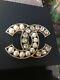 Beautiful Chanel Cc Logo Pearl White Crystals Two Tone Brooch Pin Jewelry
