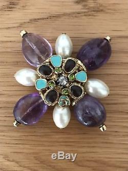 Beautiful Chanel Gripoix Amethyst and Pearl Large Brooch 2005