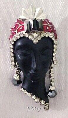 Beautiful Enamel African Tribal Lady Queen Princess Blackamoor Brooch Broche Pin