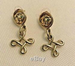 Beautiful Estate Chanel Gold/Silver Tone CC Logo Knot Dangle Earrings