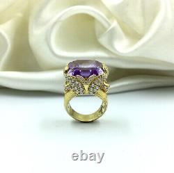 Beautiful Flower Design Purple Amethyst & White CZ 935 Silver Ring (8.5 Size)
