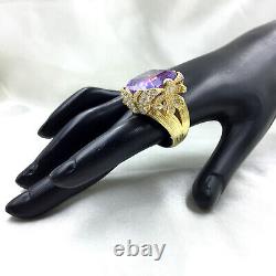 Beautiful Flower Design Purple Amethyst & White CZ 935 Silver Ring (8.5 Size)