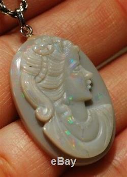 Beautiful Genuine Australia Solid Opal carved Cameo silver pendant 26cts