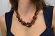 Beautiful Genuine Natural Baltic Amber Necklace Round Brown Polished Beads Screw
