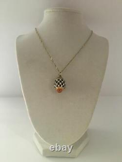 Beautiful Gilt Silver Baltic Amber Enamel Egg Pendant with14k Gold Chain