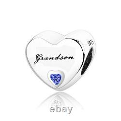 Beautiful Grandson Heart Charm 100% sterling silver S925 With Free Pandora Pouch