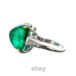 Beautiful Green Sugarloaf Cabochon Emerald With Two Fancy Cut CZ Fashion Ring