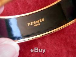 Beautiful HERMÈS Gold Tone Prancing Horses Wide Enamel Bangle Bracelet