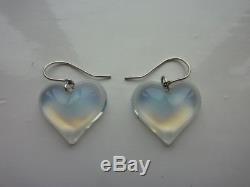 Beautiful Lalique Opalescent Opal Heart Silver Earrings