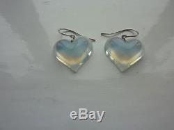 Beautiful Lalique Opalescent Opal Heart Silver Earrings