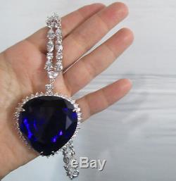 Beautiful Large Heart of the Ocean Blue Crystal Titanic Rose Necklace