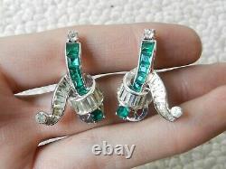 Beautiful MAZER BROS Bracelet & Earrings Set Emerald Rhinestone