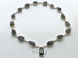 Beautiful Moldavite Setted Silver Necklace Pure Energy High Vibration 44gm