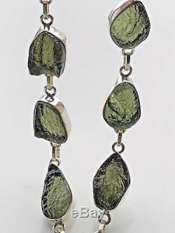 Beautiful Moldavite Setted Silver Necklace Pure Energy High Vibration 44gm