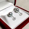 Beautiful Natural Blue Certified New Akoya Pearl Earring 8-8.5mm From Japan