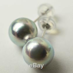 Beautiful Natural Blue Certified New Akoya Pearl Earring 8-8.5MM from Japan
