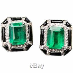 Beautiful Pair Art-Deco Looking 12.76CT Lustrous Zambian Emerald & Onyx Earrings