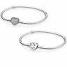 Beautiful Pandora Pave Heart 100% Sterling Silver Snake Chain Bracelet Withpouch