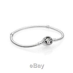 Beautiful Pandora PAVE Heart 100% Sterling Silver Snake Chain Bracelet WithPouch