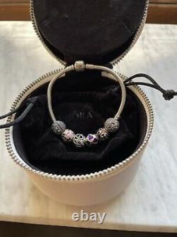 Beautiful Pandora bracelet with 6 charms authentic 7.5 Sterling Original Box