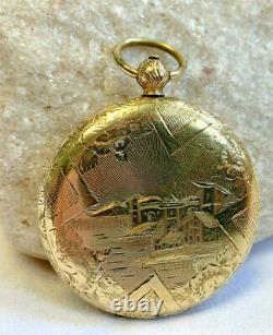 Beautiful Rare Heavy Gold Filled Pocket Watch Style Photo Locket Pendant Jewelry