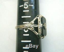 Beautiful Rare Ostby Barton Style 18k Wg Filigree Onyx Diamond Ring Sz 5.75 6