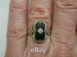 Beautiful Rare Ostby Barton Style 18k Wg Filigree Onyx Diamond Ring Sz 5.75 6