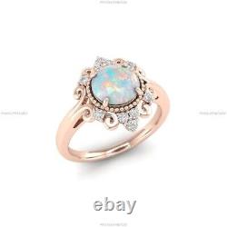 Beautiful Statement Engagement Ring 14k Gold Opalite Diamond Gemstone Jewelry