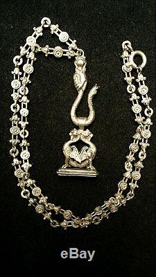 Beautiful Sterling silver Antique style chain with hook and griffin pendant