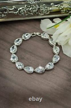 Beautiful Transparent Pear & Round Shape 107.88ct CZ 925 Silver Wedding Bracelet