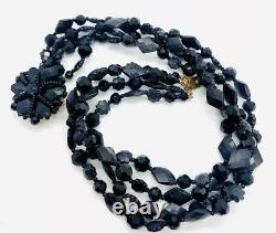 Beautiful VENDOME 4 Strand Jet Black Glass Beaded Necklace Vintage Jewelry