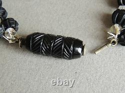 Beautiful Victorian Deeply Carved Whitby Jet Beads Mourning Necklace