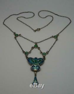 Beautiful Vintage Art Nouveau Style Silver Enamel Lavaliere Pendant Necklace